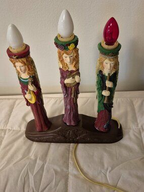 Christmas Light Candolier Window Candle 3 Angel Kitsch Vtg Decor Eluceo Tested